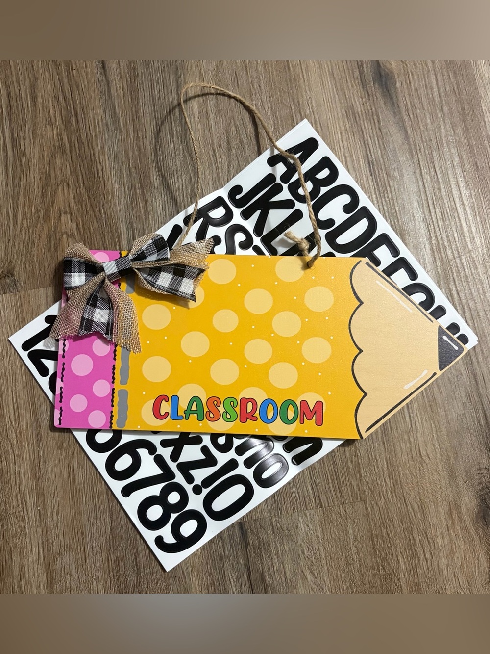 Classroom Pencil Door Sign with Bow, Letters and Numbers